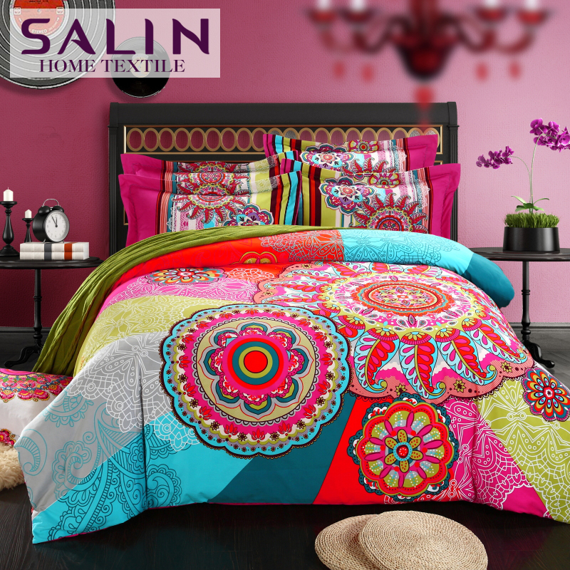 縰 ̾ ħ Ʈ ȣ Ÿ ̺ Ŀ ħ Ʈ 4   ŷ  ħ ε巯   Ʈ/SaLin Bohemian Bedding Set Boho Style Duvet Covers Bedsheet 4pcs Queen King Size Be